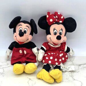 Walt Disney Baby Minnie and Mickey Mouse Beanbag Babies Plush 9 in. UK tag